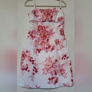 Darling Pink and Red Strapless Sundress for Wedding Guest.Size 7 Junior